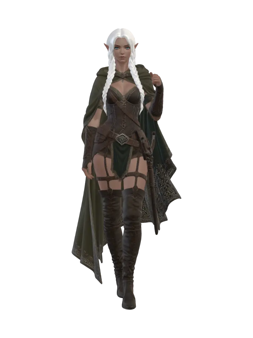 Moonlit Elven Warrior 3D model, vytvořený pomocí AI