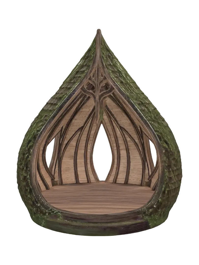 Mosswood Teardrop House - Architectural 3D model, vytvořený pomocí AI
