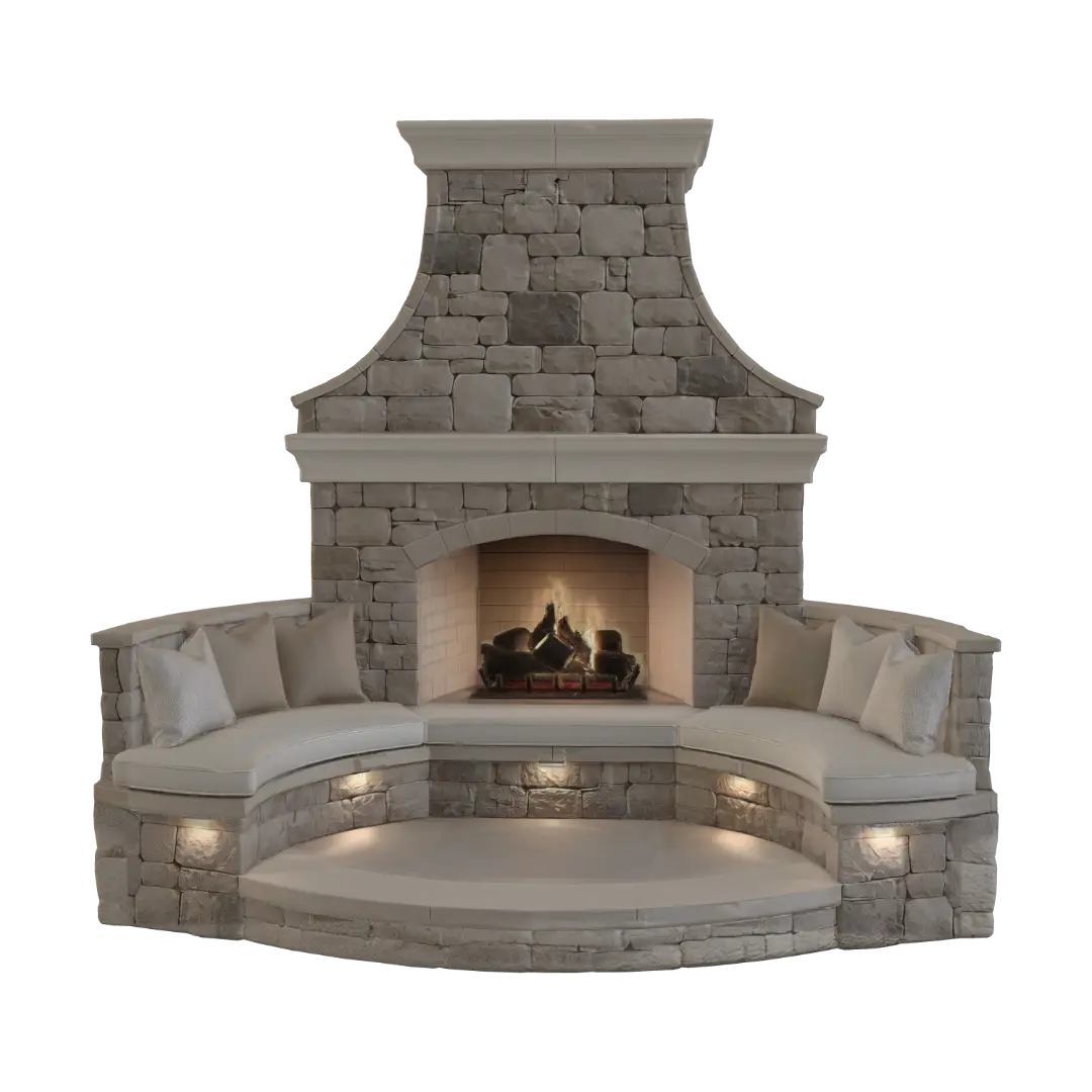 Circular Stone Fireplace with Built-In Bench 的 AI 生成 3D 模型
