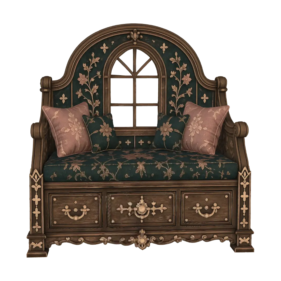 Embroidered Window Settee 3D model, vytvořený pomocí AI