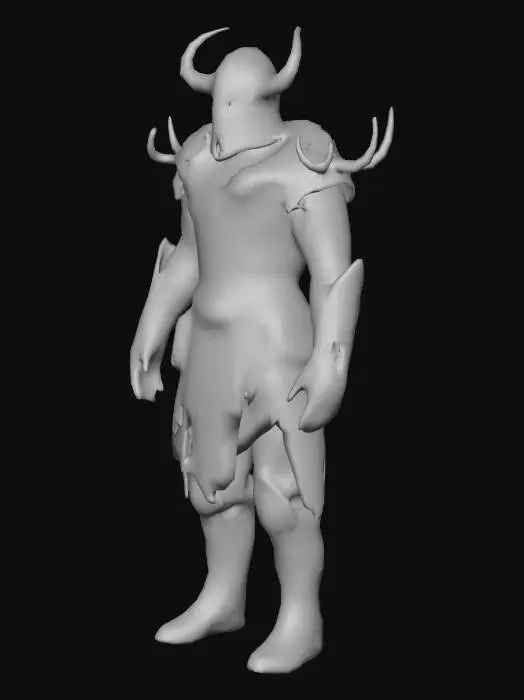 3D model for Design a legendary armor set called "Armor of the Lone Wanderer." The set includes: a Nordic cuirass with antlers on the shoulders, blending engraved Nordic and Forsworn designs; glowing red gauntlets with rune engravings, merging Imperial officer and Nordic styles; engraved Nordic boots mixed with volcanic glass, stealth-enhanced; and a horned helm with icy blue runes, one horn broken. The set exudes an ancient, mystical aura of power and resilience