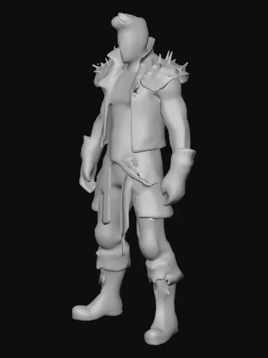 3D model for A young, wiry rebel, known as 'Dreck,' with short black hair and a lean, tough physique. He wears a sleeveless leather jacket studded with metal spikes, patched together from scavenged materials. His clothes, a mix of black, silver, and red, show signs of constant wear. Living in the sewers, he’s loyal to his leader, Don, but regarded as expendable. A hardened fighter, more of a thug than a hero, with a permanent scowl and the demeanor of someone who’s seen too much in the apocalypse