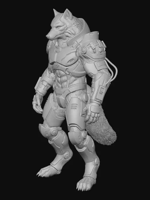 3D model for Cyber Wolf Warrior