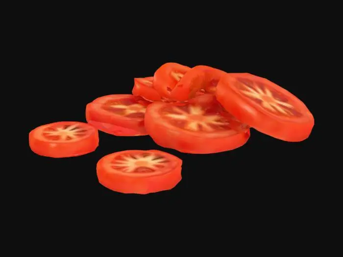 3D model for cutesy and yummy one slices of tomatoes, the slices should be thin and round. no faces. 
