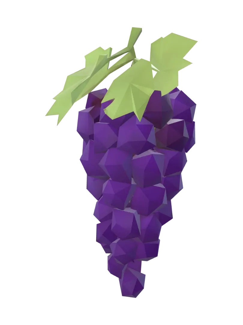 Low-Poly Grapes - Uv 3D model, vytvořený pomocí AI