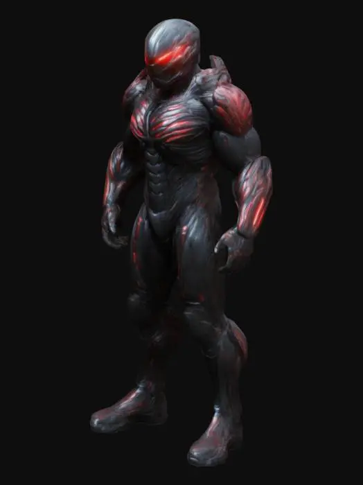 3D model for Crysis Nanosuit, muscular, black and red, glowing veins