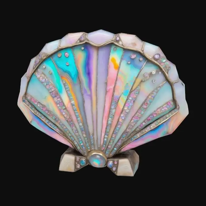 3D model for low poly simple model of a clams or oyster or abalone shells made of neon and pastel toned crystal, metal and agate, giant clam for nifty island prismata, oyster shells, simple clean 3d game asset for nifty island