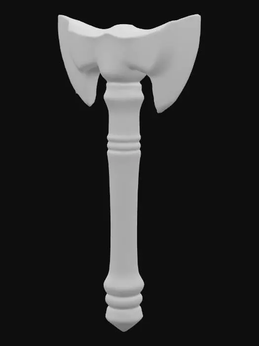 3D model for 石器時代の磨製石器の斧で、頑丈な灰色がかった玄武岩または硬砂岩から削り出されています。表面は滑らかに研磨されており、手触りはひんやりとしています。刃先は鋭利なV字型で、使用による微細な欠けが見られます。石の自然な色合いには、わずかな斑点や縞模様があり、全体的に鈍い光沢を放ちます。柄の取り付け部分には、粗い加工跡が残っています。