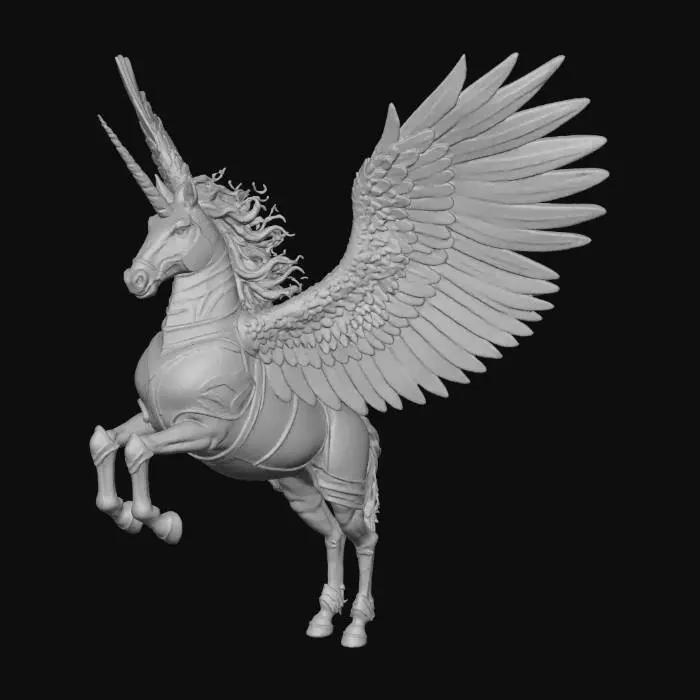 3D model for ultra detailed high resolution angelic armored unicorn Pegasus hybrid
of the war-torn sky