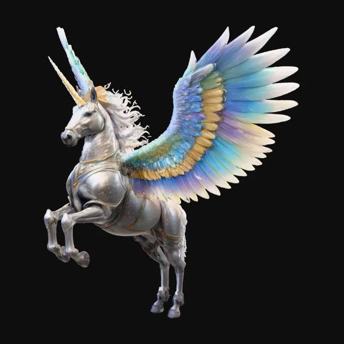 3D model for ultra detailed high resolution angelic armored unicorn Pegasus hybrid
of the war-torn sky