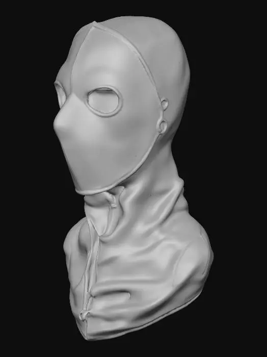 3D model for a mask leather with eyes'holes and much stichs, black leather color realism