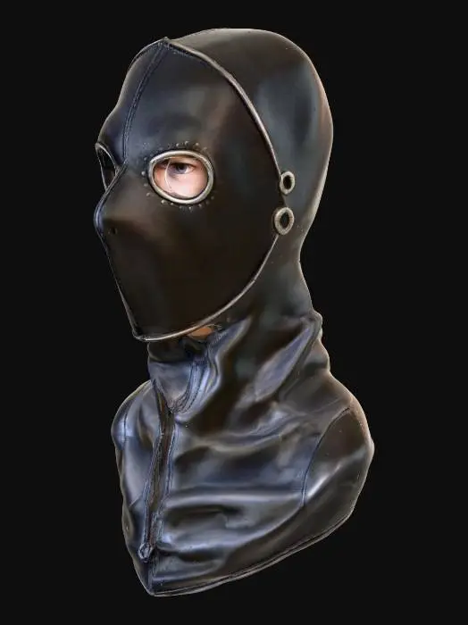 3D model for a mask leather with eyes'holes and much stichs, black leather color realism