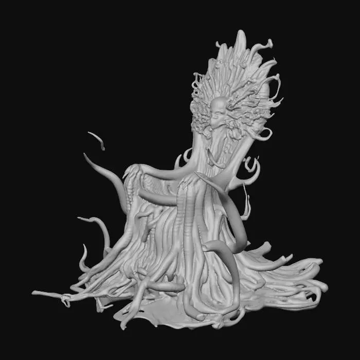 3D model for trone dark alien style gigers ,Sheathed electrical conduits emerge from the throne on the floor, on the sides of the throne. black rubber color