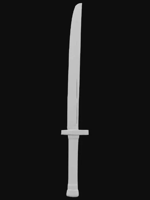 3D model for “Create a futuristic Japanese katana sword made of matte graphite with a sleek, sharp blade. The edge and details are highlighted by glowing blue neon lights in a sci-fi style. The handle features a modern, ergonomic design with subtle blue neon accents as well. The sword’s surface combines traditional Japanese aesthetics with high-tech elements like smooth metallic and carbon fiber textures. The overall look should be dynamic, powerful, and technologically advanced.”