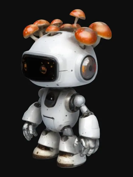 3D model for small cute robot with visor and small mushrooms on head