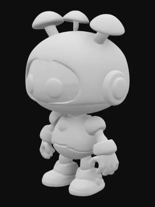3D model for small cute robot with visor and small mushrooms on head