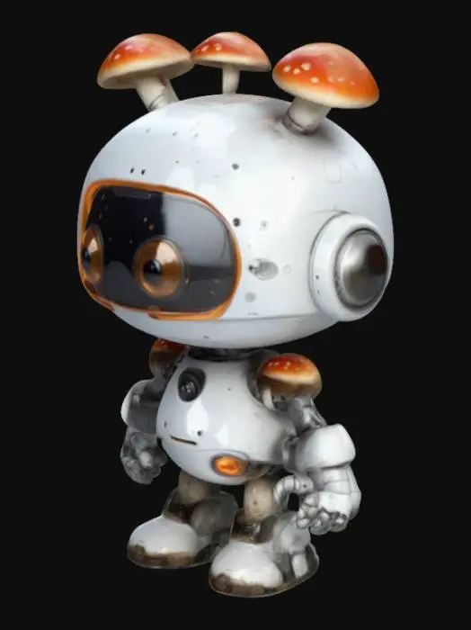 3D model for small cute robot with visor and small mushrooms on head