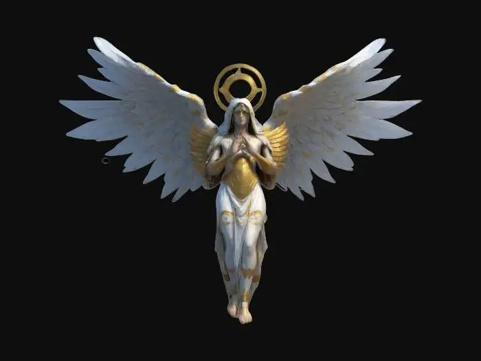 3D model for Seraphim: a celestial being of the highest order in the angelic hierarchy. With six wings: two covering their faces, two covering their feet, and two for flying. Low poly, acurate, Fantasy, HDR, Intricate details, Holy.