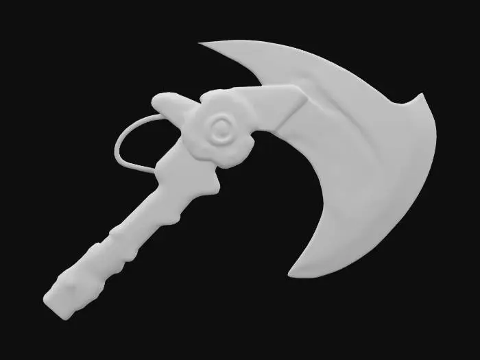 3D model for Imagine a Cybernetic Tomahawk Stone Axe. the blade is made of a red luminous stone with an inner glow and is tied to the handle with a white luminous cord. The handle is made of black glossy metal. Electronic circuits are visible. High defined textures, Clean geometries, Clean design, Ensure the highest quality, Fantasy, Sci-fi, HDR. #ChronoForgeWeapon#