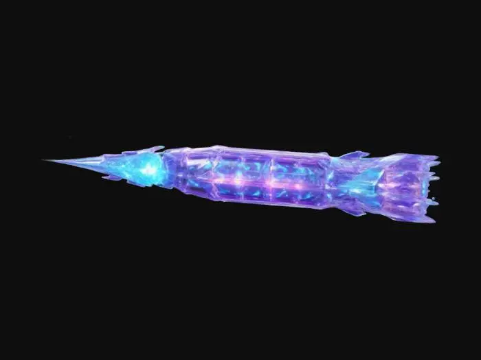 3D model for A cosmic-energy weapon forged from alien quantum crystal. Features a bioluminescent organic design with plasma cells and holographic interface. Fires energy projectiles, creates force fields and enables short-range teleportation. Symbiotic bond enhances user abilities adapting to combat style. Glows in shifting blues and purples with constellation-like patterns. Perfect for space explorers and intergalactic guardians. Sharp edges, Clean geometry, Sci-fi, HDR, High quality #ChronoForgeWeapon#