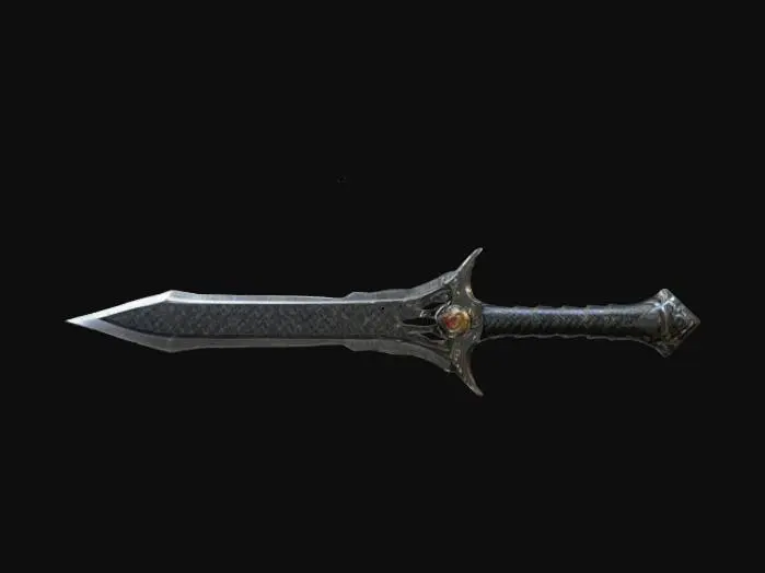 3D model for Imagine a #ChronoForgeWeapon#. It is a sword fully made out of carbon fiber. HDR, Sharp edges, Sharp geometries, Clean design, Flat geometries, Highest quality.