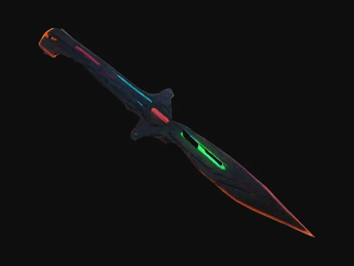3D model for imagine a modern switch blades made of glowing neon material and crafted on a distant futuristic era. Glowing neon, HDR, Defined shapes, Defined geometries, Defined textures, Symmetrical texture, #ChronoForgeWeapon#