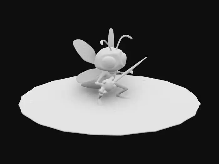 3D model for Imagine an anthropomorphic mosquito. It is a fencing fighter. Cartoon character. Fencing fighter outfit and weapon. Clean texture, Sharp and clean geometry, Well defined texture, HDR, Fantasy.