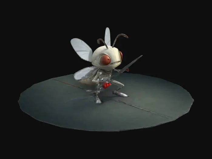 3D model for Imagine an anthropomorphic mosquito. It is a fencing fighter. Cartoon character. Fencing fighter outfit and weapon. Clean texture, Sharp and clean geometry, Well defined texture, HDR, Fantasy.