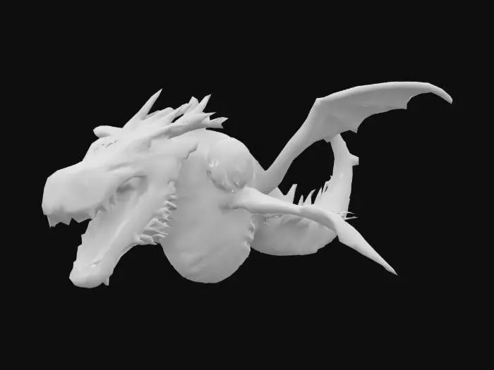 3D model for Submerged Leviathan, a massive sea dragon with a sleek, mechanical exoskeleton glowing with bioluminescent lights. Its fins are enhanced with high-tech thrusters, and its serpentine body is covered in reinforced scales. The creature’s jaws are lined with metallic teeth, designed to unleash pressurized water jets