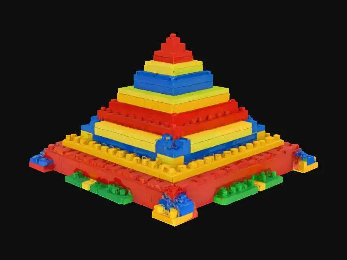 3D model for Imagine the pyramids of [Egypt] made with giant lego blocks. Use the lego colors, red, blue, yellow, green. HDR. #AroundTheWorld#