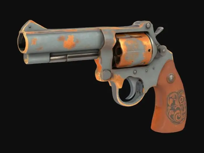 3D model for Imagine a cartoon old rusty revolver. Professional texture. Professional quality. Clean geometry. Ensure there is no broken meshes.