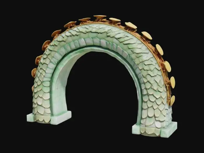 3D model for Imagine a dimensional #arch# decorated with jade dragon scales. High defined. Detailed. Hard surface. Perfect texture. High quality.