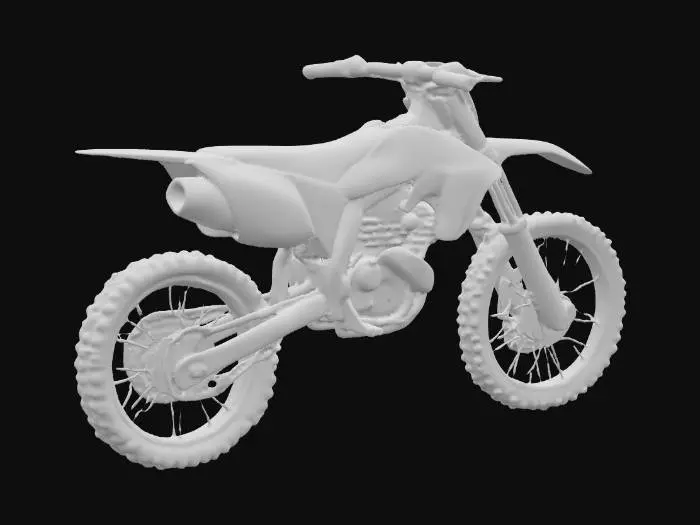 3D model for {
  "vehicle": {
    "type": "motorcycle",
    "brand": "Honda",
    "model": "CRF",
    "category": "off-road",
    "color_scheme": {
      "primary": "white",
      "secondary": "red"
    },
    "design": {
      "frame": "lightweight steel",
      "fairing": "minimal with aerodynamic shrouds",
      "seat": "narrow, motocross-style",
      "handlebars": "wide for off-road control",
      "wheels": {
        "front": "21-inch spoked",
        "rear": "18-inch spoked"
      },
      "suspension": {
        "front": "long-travel telescopic fork",
        "rear": "pro-link monoshock"
      }
    },
engine": {
"type": "single-cylinder, 4-stroke",
"cooling": "liquid-cooled",
"displacement_cc": 250
},
"intended_use": [
"motocross",
"trail riding",
"enduro"
],
"style": "sporty and aggressive"}}