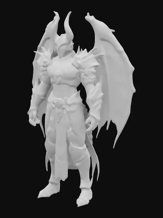 3D model for A Red dragon Knight, wearing cataclysm heavy plate armor, Large heavy looking bodyarmor, spiked shoulder pads, Demonic wings. The shoulder pads are very bulky and large and their spikes are curved. The armor color is red and black, with fiery glowing highlights and symbols.  Ultra-realistic. High Fantasy style.