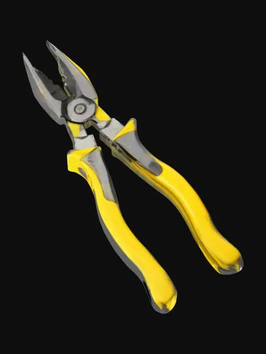 3D model for dark steel pliers with a yellow handle. HDR, High quality, Ultra realistic, Acurate, Real life, Symmetrical