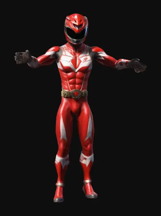 3D model for red power ranger, Male fighter, Full Body,  Sci-Fi, Highly Detailed, Ultra Realistic, Ensure the character stands in T pose, HDR