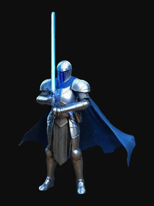 3D model for Imagine a medieval knight wielding a blue light saber, idle pose, High defined textures, Clean geometries, Clean design, Ensure the highest quality, Fantasy, Sci-fi, HDR.

#ChronoForgeWeapon#