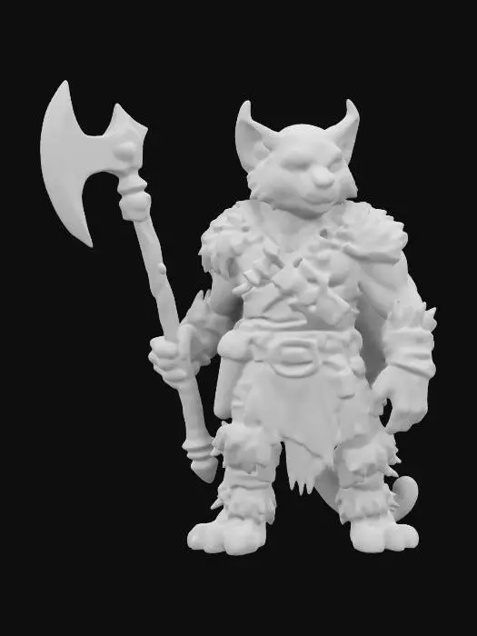 3D model for Imagine an anthropomorphic strong Cheetah. It is a Barbarian Ranger. Cartoon character. Barbarian outfit and weapon. Clean texture, Sharp and clean geometry, Well defined texture, HDR, Fantasy.