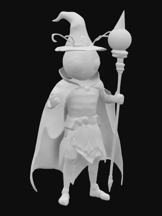 3D model for Imagine an anthropomorphic Bee. It is a Medieval Sorcerer. Cartoon character. Medieval Sorcerer outfit and weapon. Clean texture, Sharp and clean geometry, Well defined texture, HDR, Fantasy.