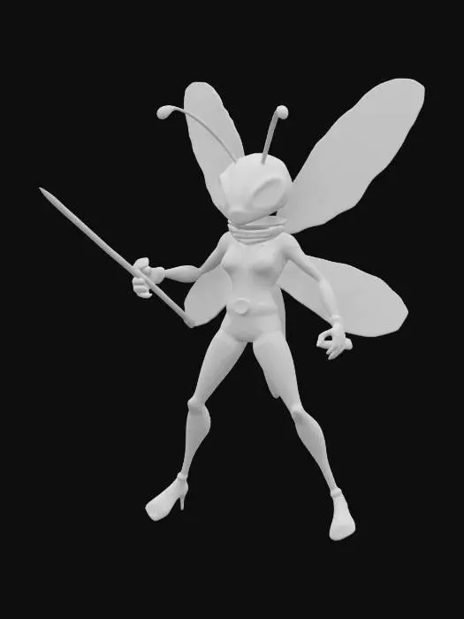 3D model for Imagine an anthropomorphic mosquito. It is a fencing fighter. Cartoon character. Fencing fighter outfit and weapon. Clean texture, Sharp and clean geometry, Well defined texture, HDR, Fantasy.