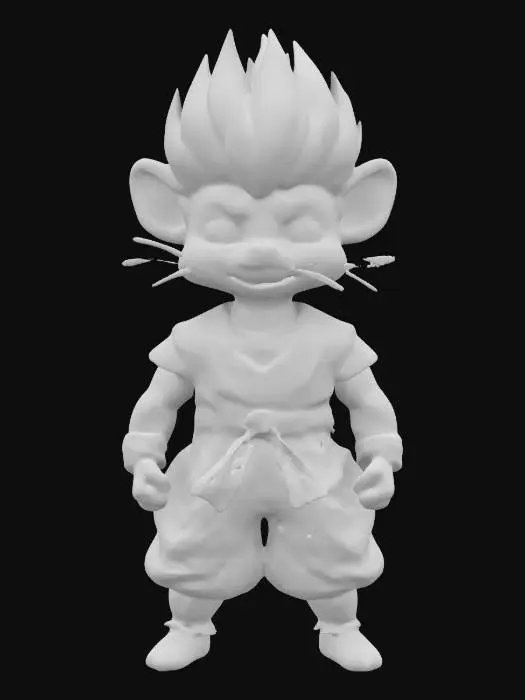3D model for Imagine an anthropomorphic meerkat. It is a super saiyan. Cartoon character. Goku outfit. Clean texture, Sharp and clean geometry, Well defined texture, HDR, Fantasy.