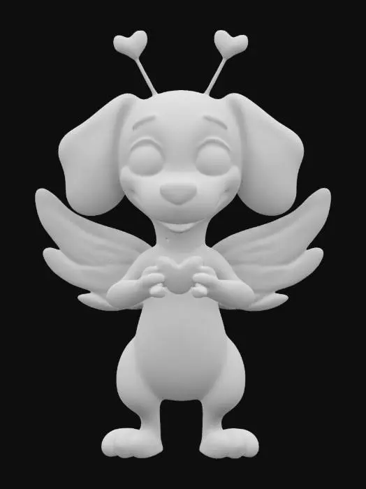 3D model for Anthropomorphic cupid Dachshund, Cartoon character, #valentine#. The scene should evoke the celebration of love. Clean texture, Sharp and clean geometry, Well defined texture.