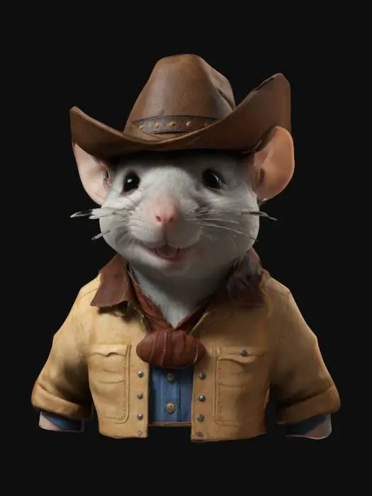 3D model for Imagine a mouse in cowboy clothes. Realistic, Clean geometry, Sharp geometry, Clean texture, Well defined texture, Defined face, Ensure high quality texture, HDR.