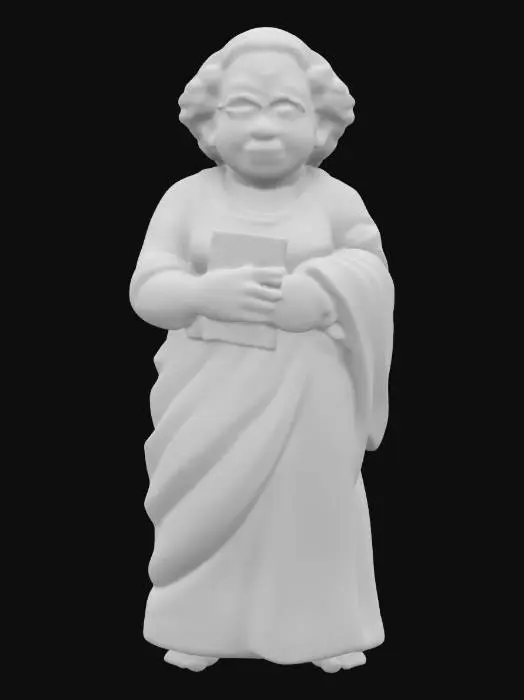 3D model for Depict Indira Gandhi, former Prime Minister of India as a resolute leader and symbol of political fortitude. Highlight her iconic white sari with a red border and bindi symbolizing her cultural roots and authority. Capture her commanding presence with a stern yet compassionate expression reflecting her role in major historical events in India. Include subtle details like a folded parchment. Pose her exuding determination. Realistic portraiture with warm earthy tones, soft lighting. #women#