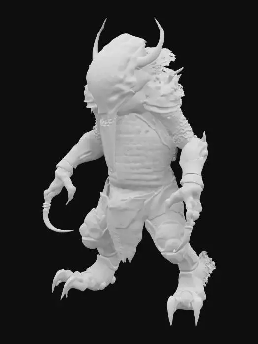 3D model for a futuristic swamp monster boss with tough scales, bioluminescence, multiple eyes, tentacles, and cybernetic enhancements such as robotic limbs and energy weapons. Game assets. defined texture.