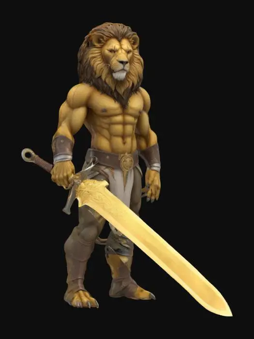3D model for Lion Warrior with Flaming Sword