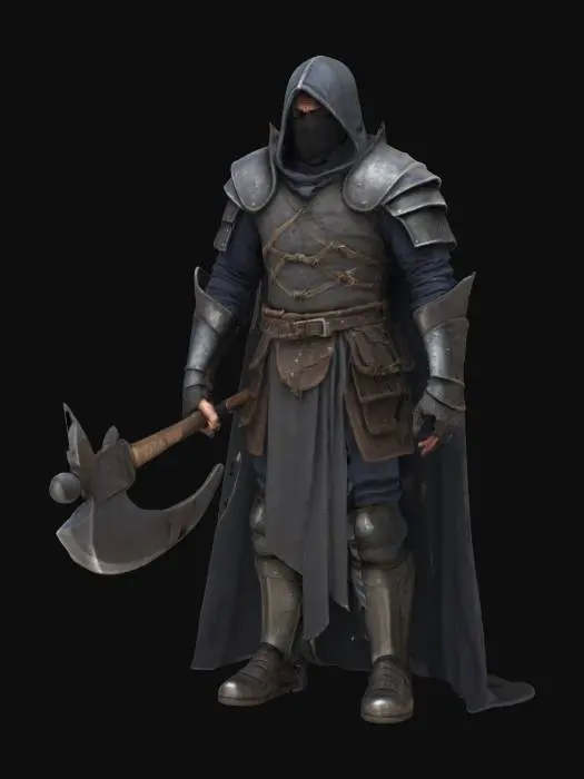 3D model for a medieval executioner with his huge axe in his hands.
