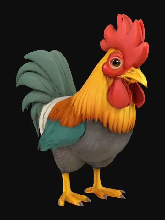 3D model for Cartoon rooster. Realistic texture. Clean geometry. High definition texture.