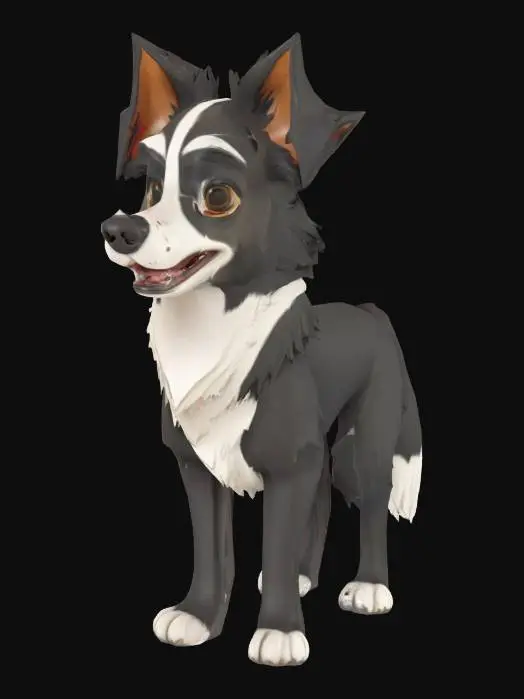 3D model for Cartoon Border Collie standing up. Realistic texture. Clean geometry. High definition texture.