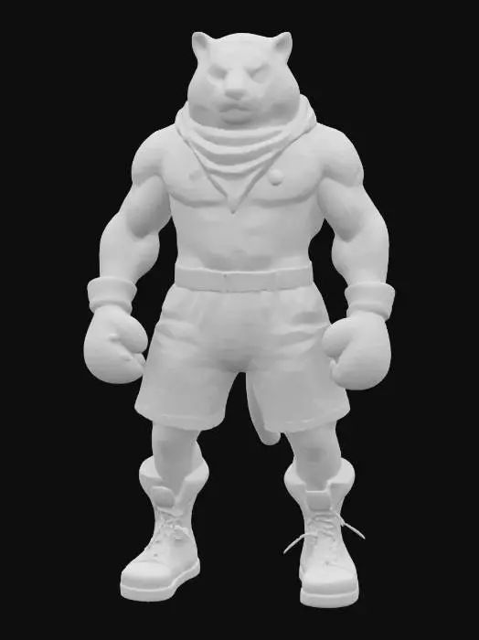 3D model for imagine an anthropomorphic white tiger, boxer, in futuristic sci-fi style. Use mixed leather material and greenish Glowing ornaments. Muscular. High defined texture. High quality surface. Hard surface. Professional. Masterpiece. Detailed. Game character. Octane render.